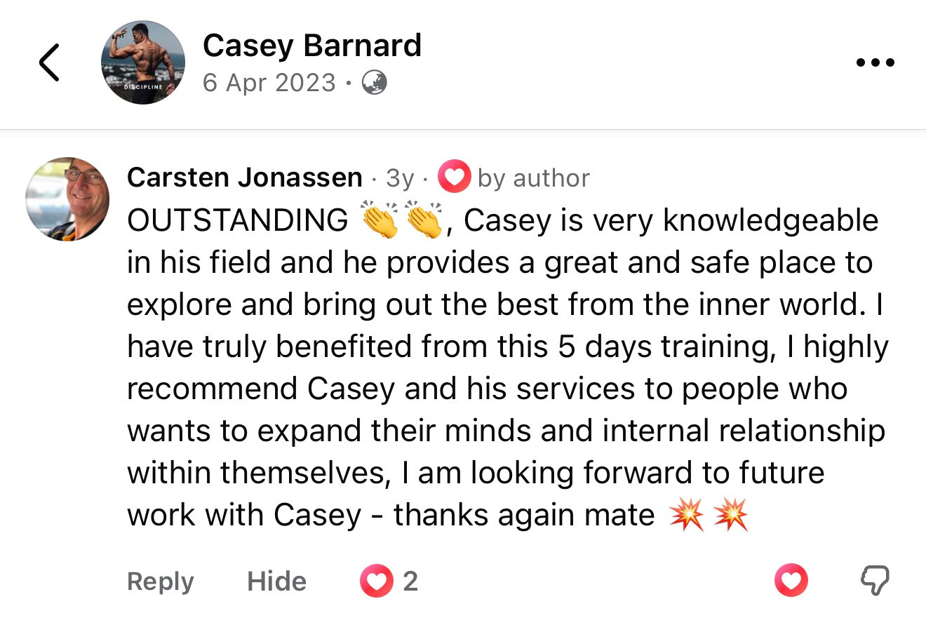 Original Facebook comment by Carsten Jonassen, with their name and profile picture.