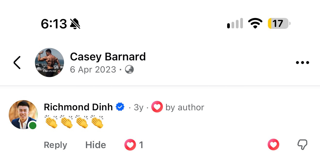 Original Facebook comment by Richmond Dinh, with their name and profile picture.